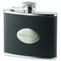 4 Oz. Black Leather Bonded Stainless Steel Flask with Center Oval Plate
